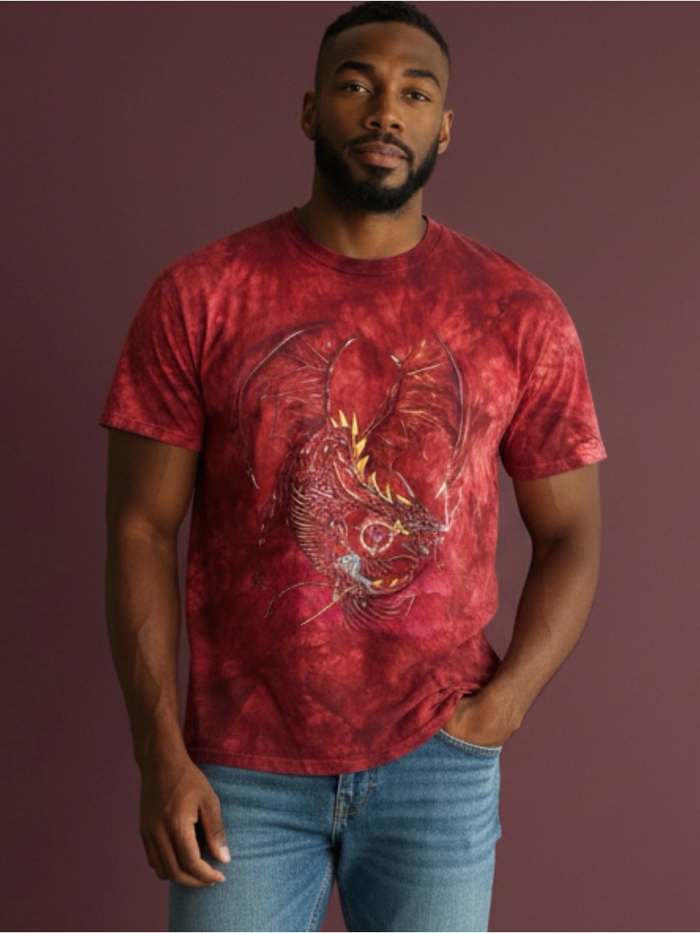 Unbranded Wizard Dragon Fantasy Warlock Red Tie-Dye Print T-Shirt Men’s Size XL